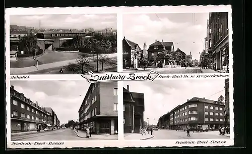 AK Duisburg-Beeck, Bahnhof, Friedrich-Ebert-Strasse, Kriegerdenkmal