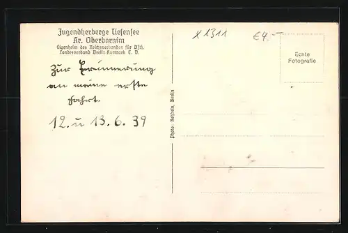 AK Tiefensee /Kr. Oberbarnim, Jugendherberge am See