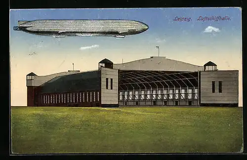 AK Leipzig, Luftschiffhalle mit Luftschiff Zeppelin