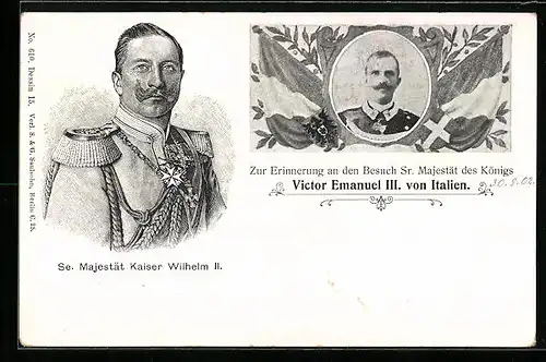 AK S. M. Kaiser Wilhelm II. von Preussen, Erinnerung an den Besuch S. M. des Königs Victor Emanuel III. von Italien 1902