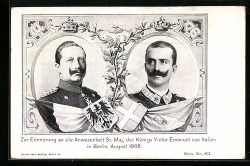 AK Berlin, Zur Erinnerung an die Anwesenheit Sr. Maj. des Königs Victor Emanuel von Italien 1902, Kaiser Wilhelm II.