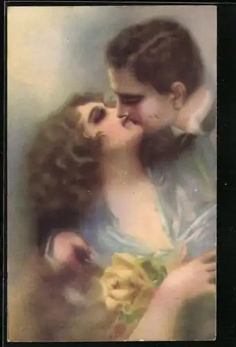 Künstler-AK Küssendes Paar, Art Deco