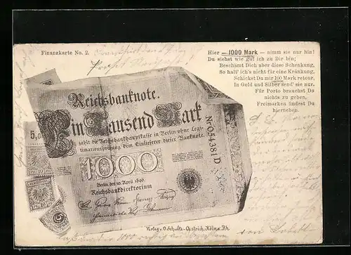 AK Finanzkarte No. 2, 1000 Reichsmark-Banknote