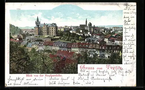 AK Teplitz, Blick von der Stephanshöhe mit Synagoge