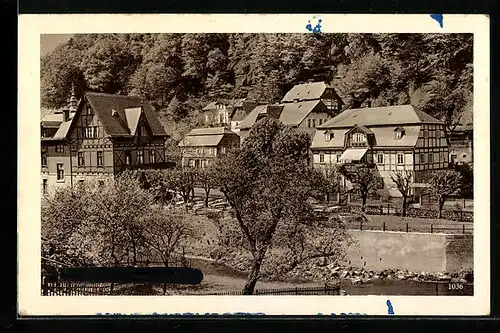 AK Herrnskretschen, Ortspartie mit Fluss