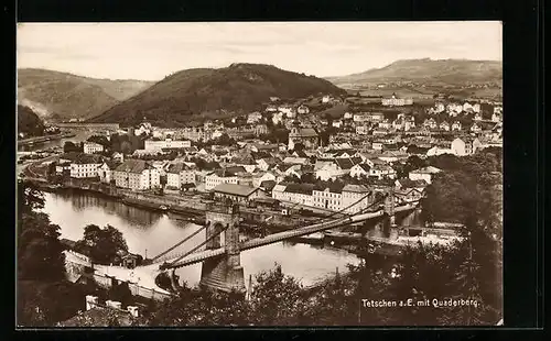 AK Tetschen a. E., Ortsansicht mit Quaderberg