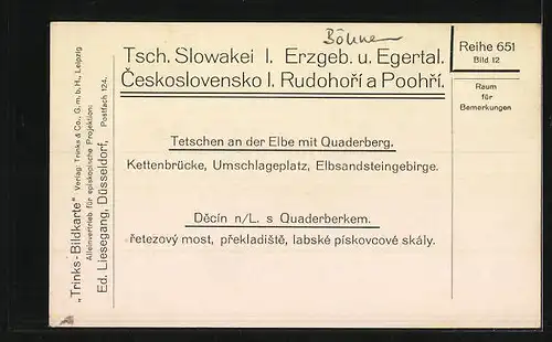 AK Tetschen a. E., Ortsansicht mit Quaderberg