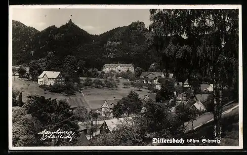 AK Dittersbach /böhm. Schweiz, Ortsansicht mit Bergen