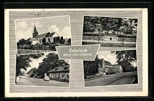 AK Ladelund /Kreis Südtondern, Strassenpartie mit Autos, Kirche