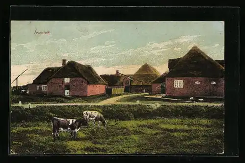 AK Aventoft, Wohnhäuser mit 2 Kühen