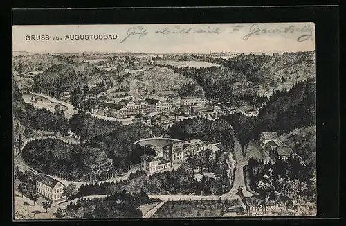 AK Augustusbad, Ortsansicht aus der Vogelschau