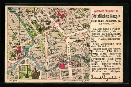 AK Berlin, Christliches Hospiz, Auguststr. 82, Stadtkarte