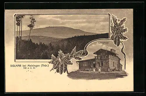 AK Dolmar bei Meiningen, Waldpanorama, Schutzhaus