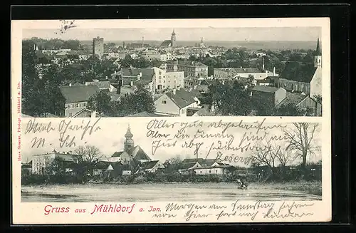 AK Mühldorf am Inn, Totalansicht, Kirche