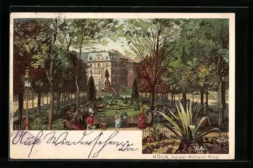 Lithographie Köln-Neustadt, Partie am Kaiser Wilhelm-Ring