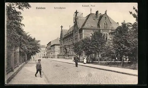 AK Eisleben, Schlossplatz mit Kaiserl. Post