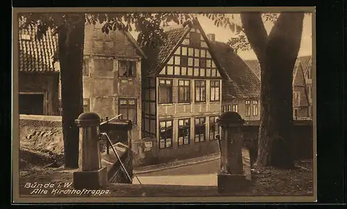 AK Bünde i. W., Alte Kirchhoftreppe mit Fachwerkhäusern