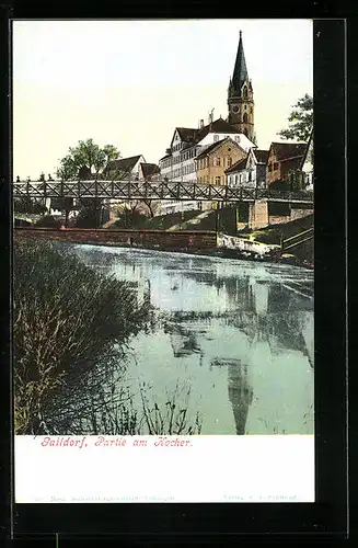 AK Gaildorf, Partie am Kocher mit Kirchturm und Brücke