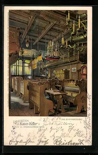 AK Berlin, Gasthaus Kaiser-Keller, Friedrichstrasse 178, Die Schifferstube, Innenansicht