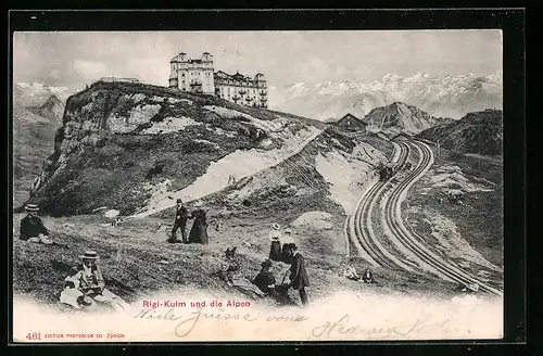 AK Rigi-Kulm und die Alpen, Bergbahn