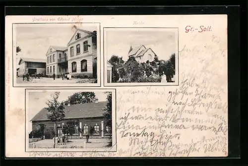 AK Gross-Solt., Gasthaus von Eduard Müller, Kirche, Küsterat