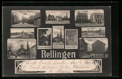 AK Rellingen, Hauptstrasse, Kirche, Schule