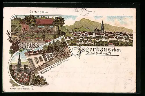 Lithographie Freiburg i. B., Gartenhalle, Restauration v. L. Forster