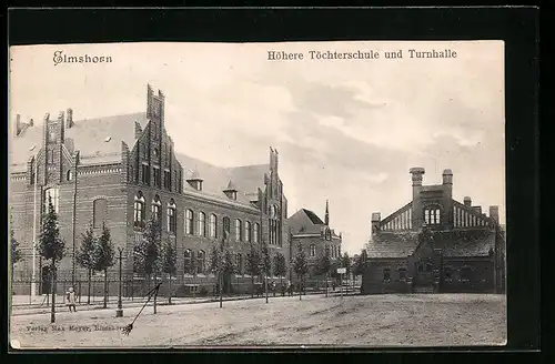 AK Elmshorn, Höhere Töchterschule und Turnhalle, Strassenansicht