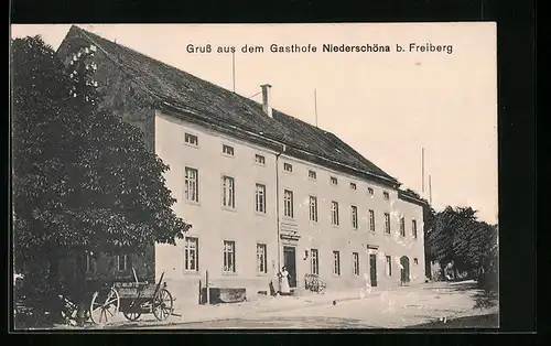 AK Freiberg, Gasthof Niederschöna, Strassenansicht