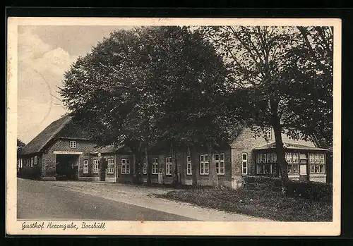 AK Borsbüll bei Struckum, Gasthof Herrngabe mit Wintergarten und Strasse