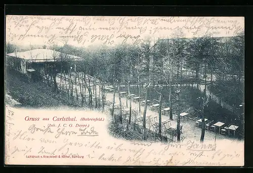 AK Hamburg-Bahrenfeld, Gasthof Carlsthal mit Garten aus der Vogelschau