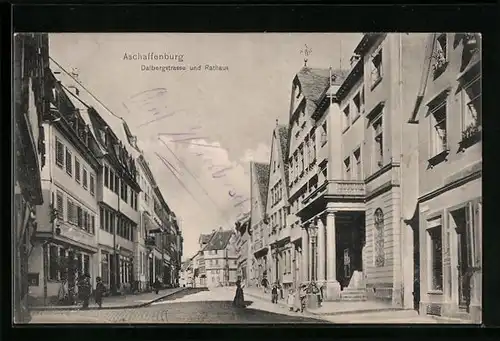 AK Aschaffenburg, Dalbergstrasse und Rathaus