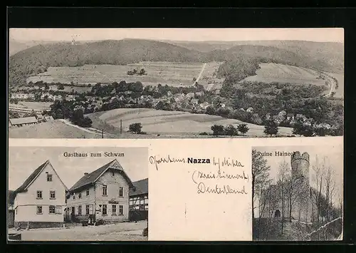 AK Nazza, Gesamtansicht, Gasthaus zum Schwan, Ruine Haineck