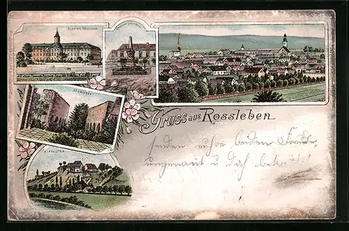 Lithographie Rossleben, Ortsansicht, Kloster, Wendelstein