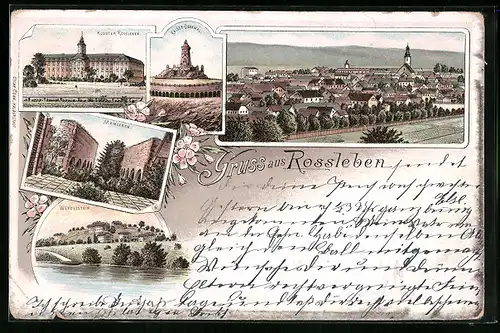 Lithographie Rossleben, Kloster, Kaiser-Denkmal, Memleben