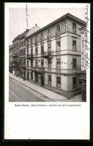 AK Baden-Baden, Hotel Einhorn, Langestrasse