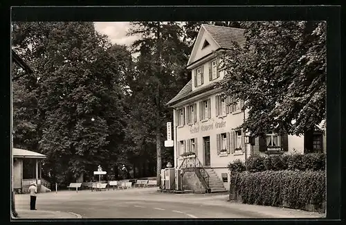 AK Oppenau /Schwarzw., Gasthof und Brauerei Bruder, Aral-Zapfsäulen