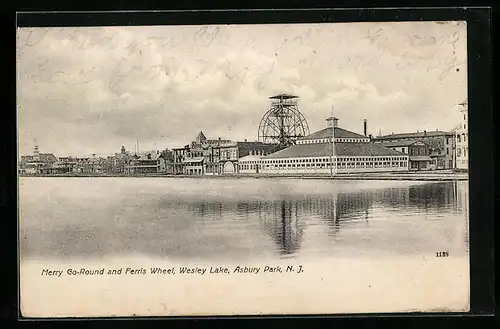 AK Asbury Park, NJ, Wesley Lake, Merry Go-Round and Ferris Wheel