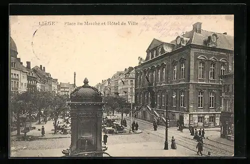AK Liege, Place du Marche et Hotel de Ville