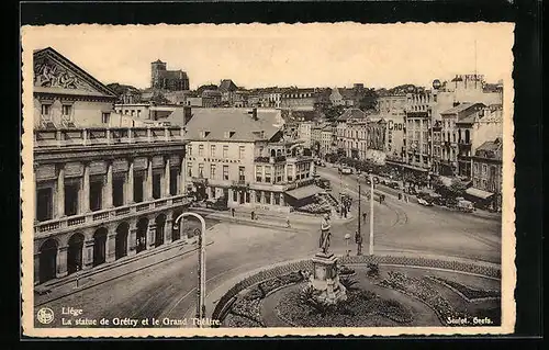 AK Liege, La statue de Gretry et le Grand Theatre