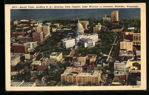 AK Madison, WI, Aerial View, State Capitol, Lake Monona in Distance
