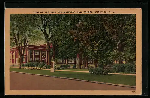 AK Waterloo, NY, View of the Park and Waterloo High School