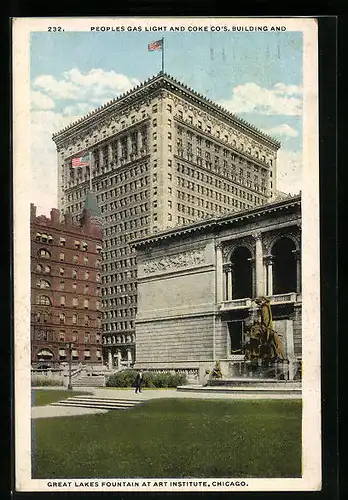 AK Chicago, IL, Great Lakes Fountain at Art Institue