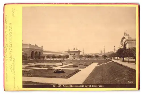 Fotografie J. Löroy, Ansicht Wien, Weltausstellung 1873, Achmedbrunnen mit ägyptischer Baugruppe