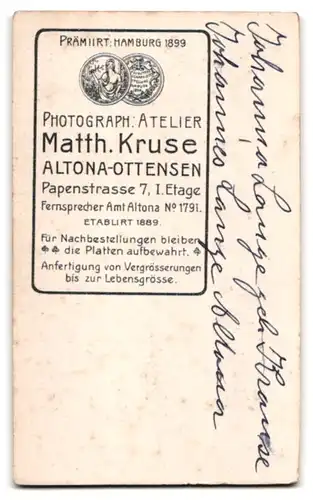 Fotografie Matth. Kruse, Altona-Ottensen, Papenstr. 7, Mutterglück, Johanna Lange geb. Krause & Baby Johannes