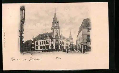 AK Güstrow, Strassenpartie mit Post