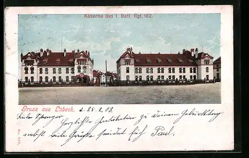 AK Lübeck, Kaserne des I. Batl. Rgt. 162, Hofansicht