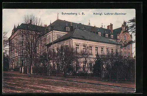 AK Schneeberg i. S., Königl. Lehrer-Seminar mit Strasse