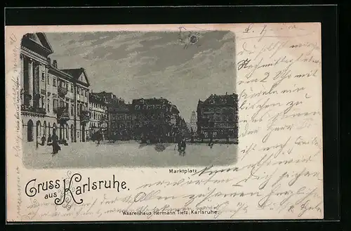 Mondschein-AK Karlsruhe, Marktplatz