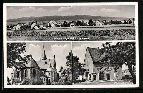 AK Schwenningdorf-Rödinghausen, Ortspanorama, Bäckerei Krämer